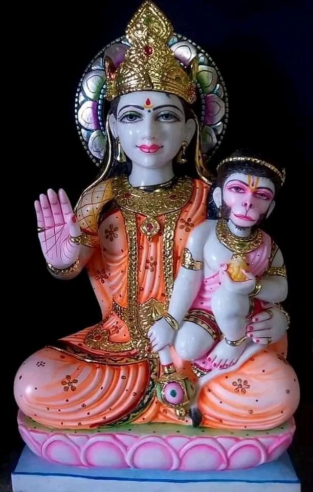 Painted Hindu Anjani Mata Marble Moorti