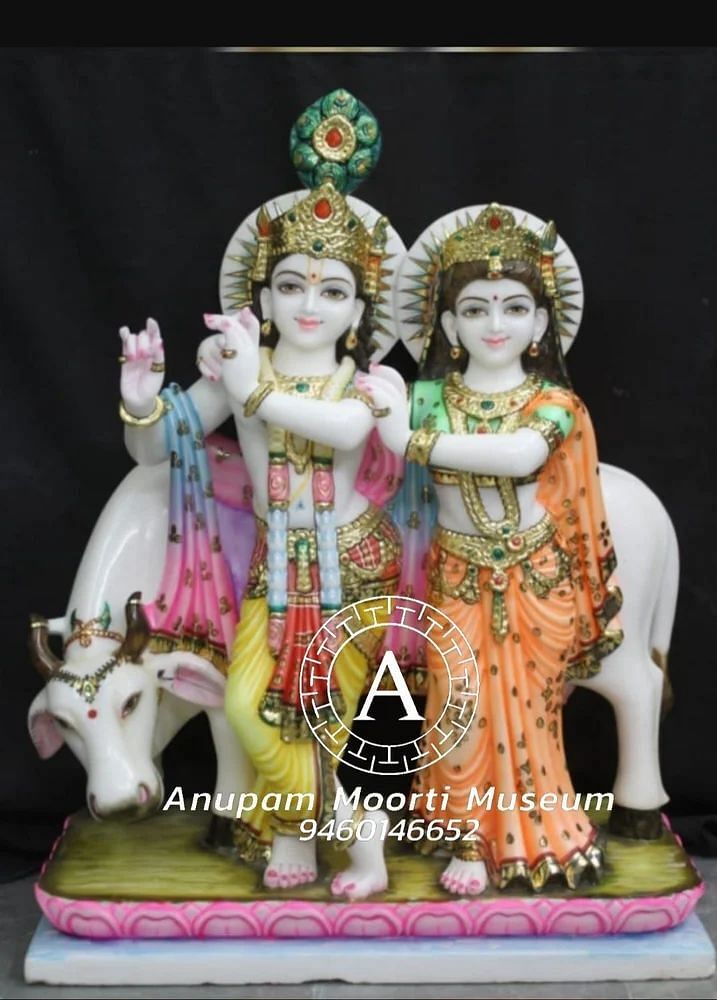 Painted Multicolor Marble Jugal Radha Krishna Statue, For Worship, Size: 12inche To 42 Inche