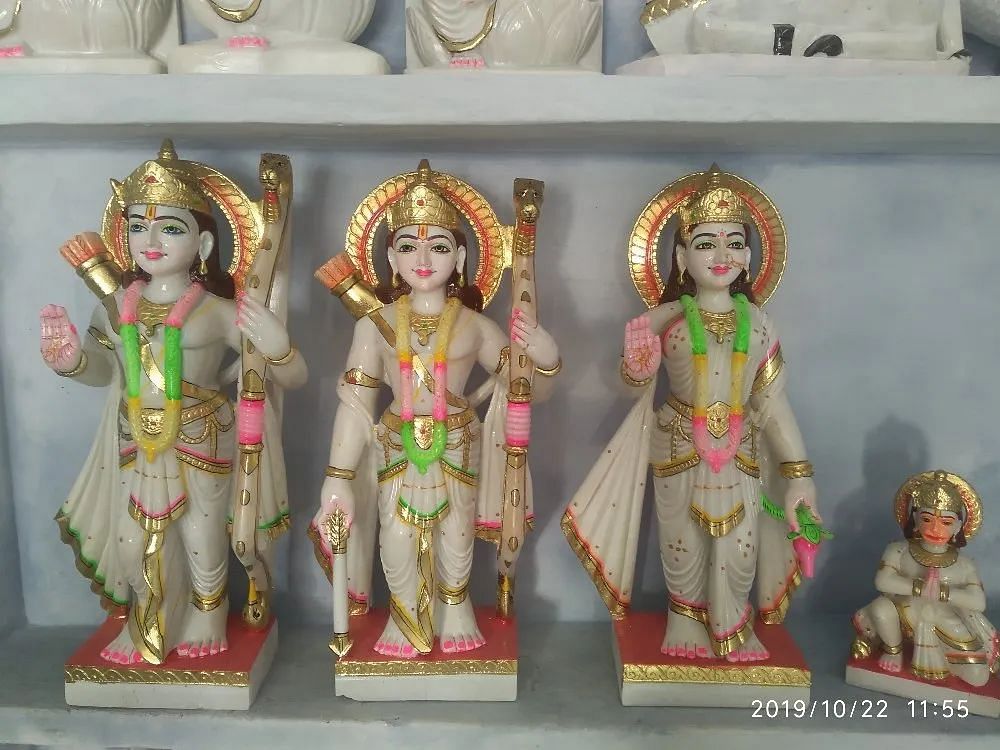 Painted White Marble Ram Darbar Statue, For Temple