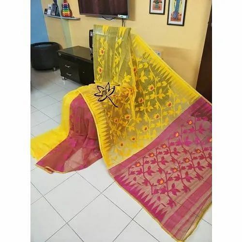 Party Wear Embroidered Color Jamdani Saree, Packaging Type: Packet