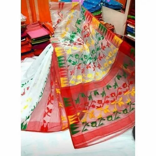 Party Wear Embroidered Decorative Jamdani Saree, Packaging Type: Packet