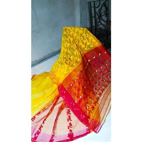 Party Wear Embroidered Jamdani Silk Saree, Packaging Type: Packet