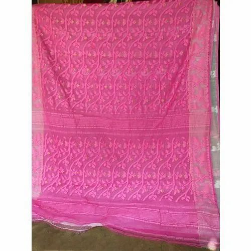 Party Wear Embroidered Pink Jamdani Saree, Packaging Type: Packet