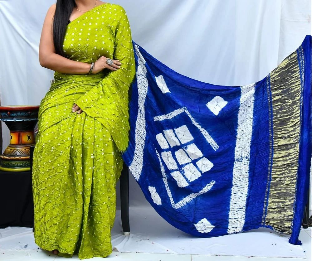 Party Wear Green Blue Printed Cotton Silk Saree, 6.3 m (with blouse piece)