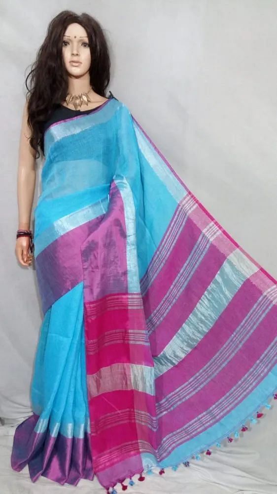 Party Wear hand work Linen Saree, 6.3 m (with blouse piece), 0-80