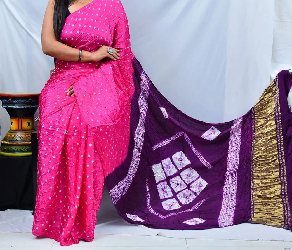 Party Wear Pink Purple Printed Cotton Silk Saree, 6.3 m (with blouse piece)