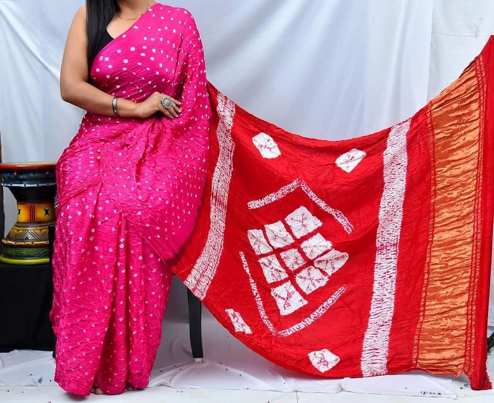 Party Wear Pink Red Printed Cotton Silk Saree, 6.3 m (with blouse piece)