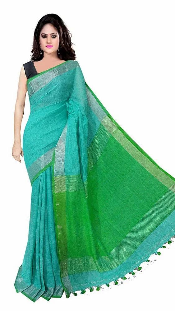 Party wear Plain Linen Saree, 6.3 m (with blouse piece)