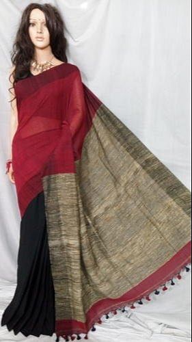 Party wear Plain Stylish Cotton Linen Saree, Hand Made, 6.3 m (with blouse piece)