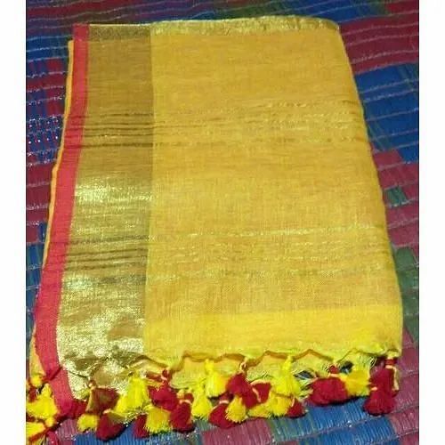 Party wear Yellow Linen Saree