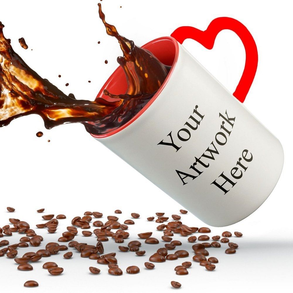 Personalized Heart Handle 3 Tone Coffee Mug, Packaging Type: Box