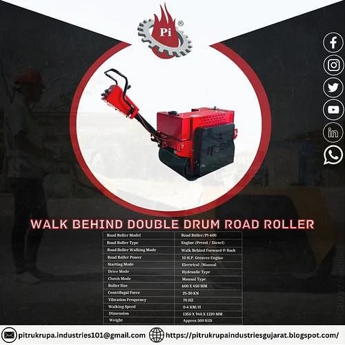 PI Walk Behind Double Drum Road Roller, 10 HP Greaves Engine