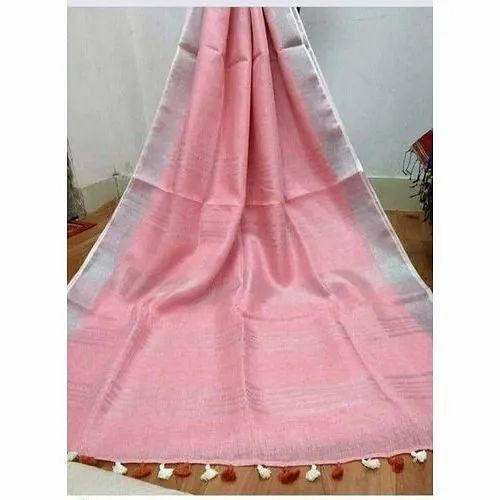 Pink Plain Ladies Linen Saree