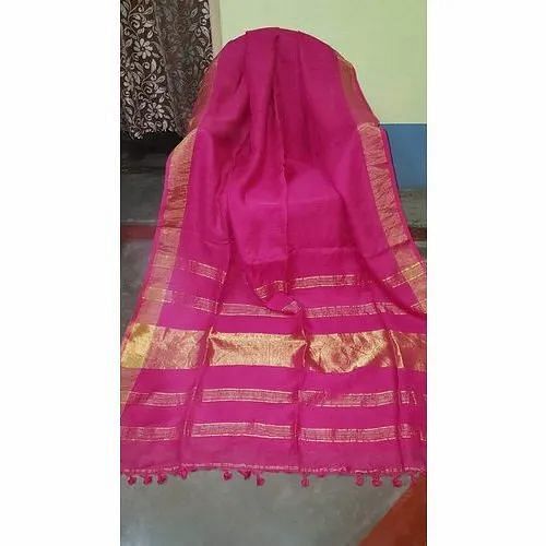 Pink Printed Girls Linen Saree