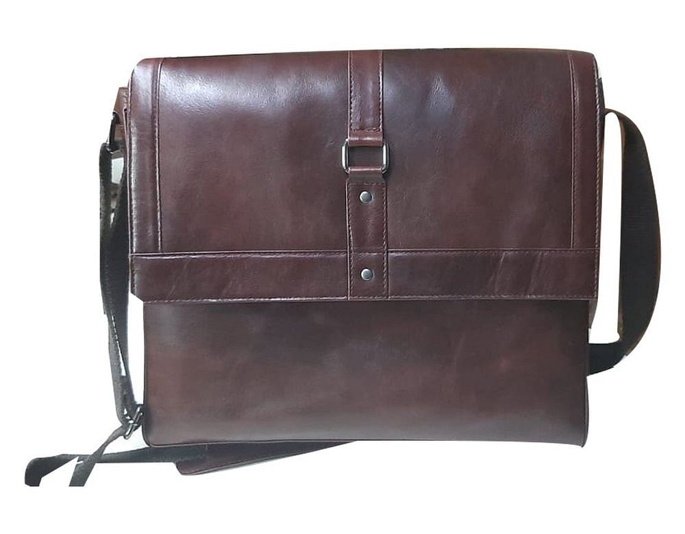 Plain Dark Brown Leather Messenger Bag, Size: 14x10x2.5inch