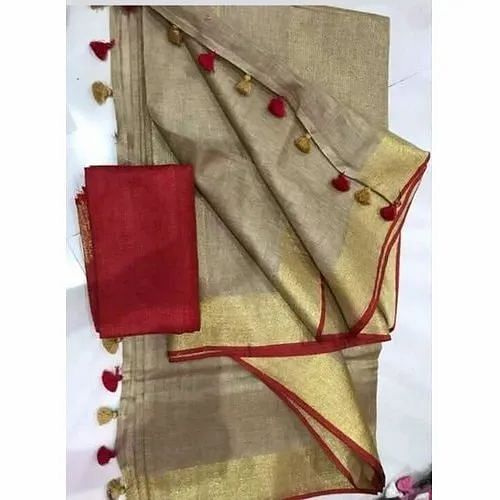 Plain Women Linen Saree