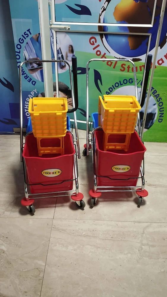 Plastic Mop Wringer Trolley Double Bucket, Capacity: >50 L