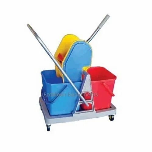 Plastic With SS 34 L Double Bucket Mopping Trolley