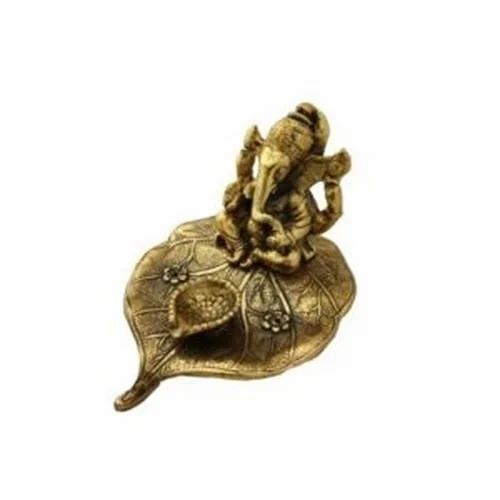 Pooja Patta Ganesh Diya Idol Golden Color Size 15 CM Aprox