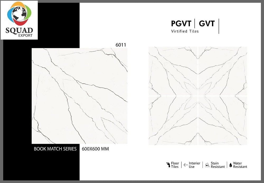 Porcelain Digital Printing White Book Match Floor Tiles, Thickness: 5-10 Mm, Size: 60 * 60 In Cm