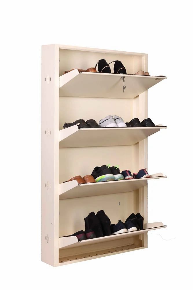 Powder Coated Mild Steel Wall Mounted Shoe Rack, 4 Shelves