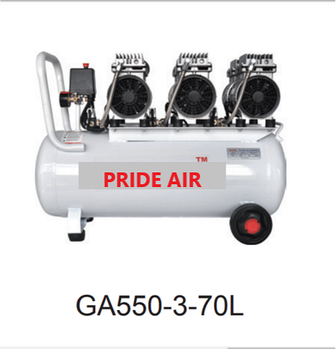 PRIDE AIR Electric GA550-3-70L Oil Free Portable Compressor, Air Tank Capacity: 70 Ltr, Discharge Pressure: 8 Bar (116psi)