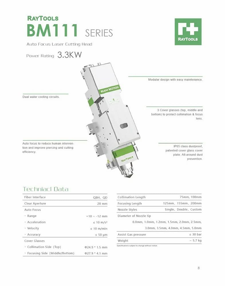 Raytools BM111 Auto Focus Laser Cutting Head