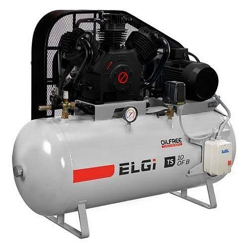 Reciprocating 10 HP ELGi Two Stage - Oil Free Piston Compressors, Air Tank Capacity: 420 L, Model Name/Number: TS10OFB