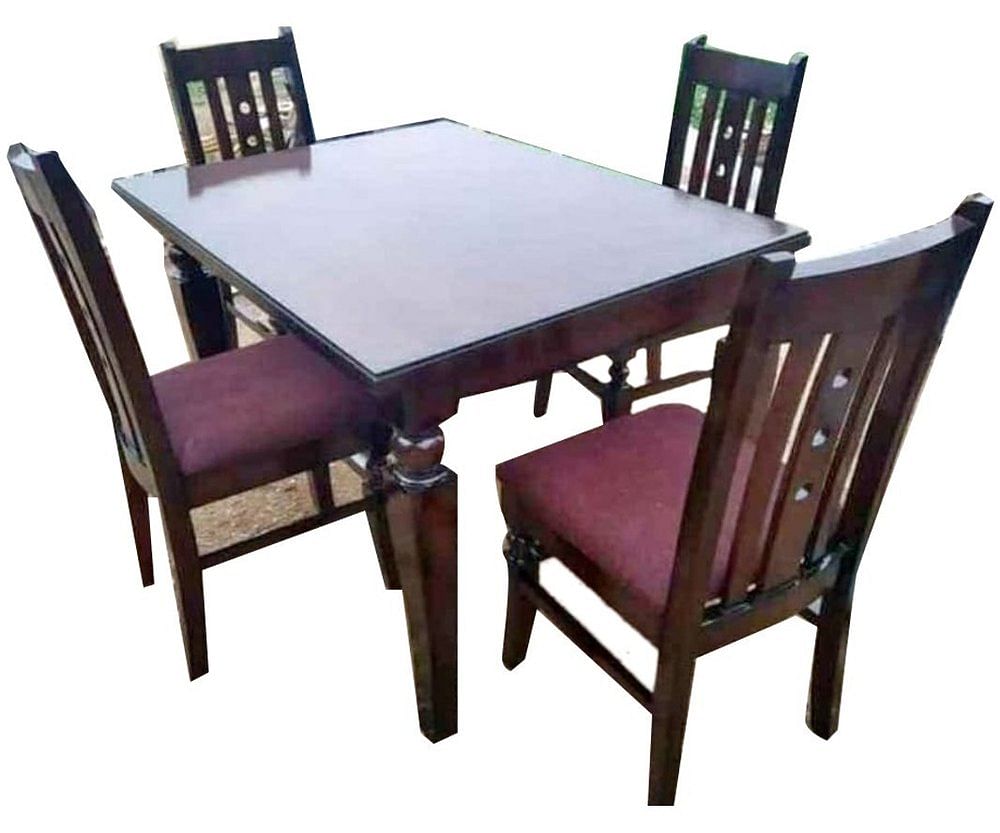 Rectangular 4 Seater Wooden Dining Table Set