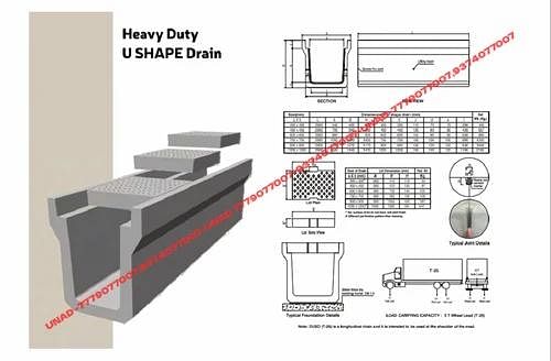 Rectangular RCC Precast U Drain, Thickness: 30mm