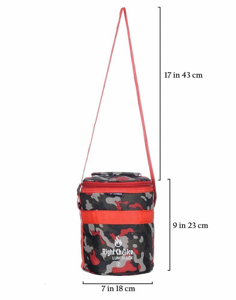 Red Polyester Printed Lunch Box Bag