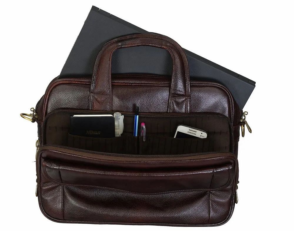 Rexine Brown Leather Laptop Sling Bag