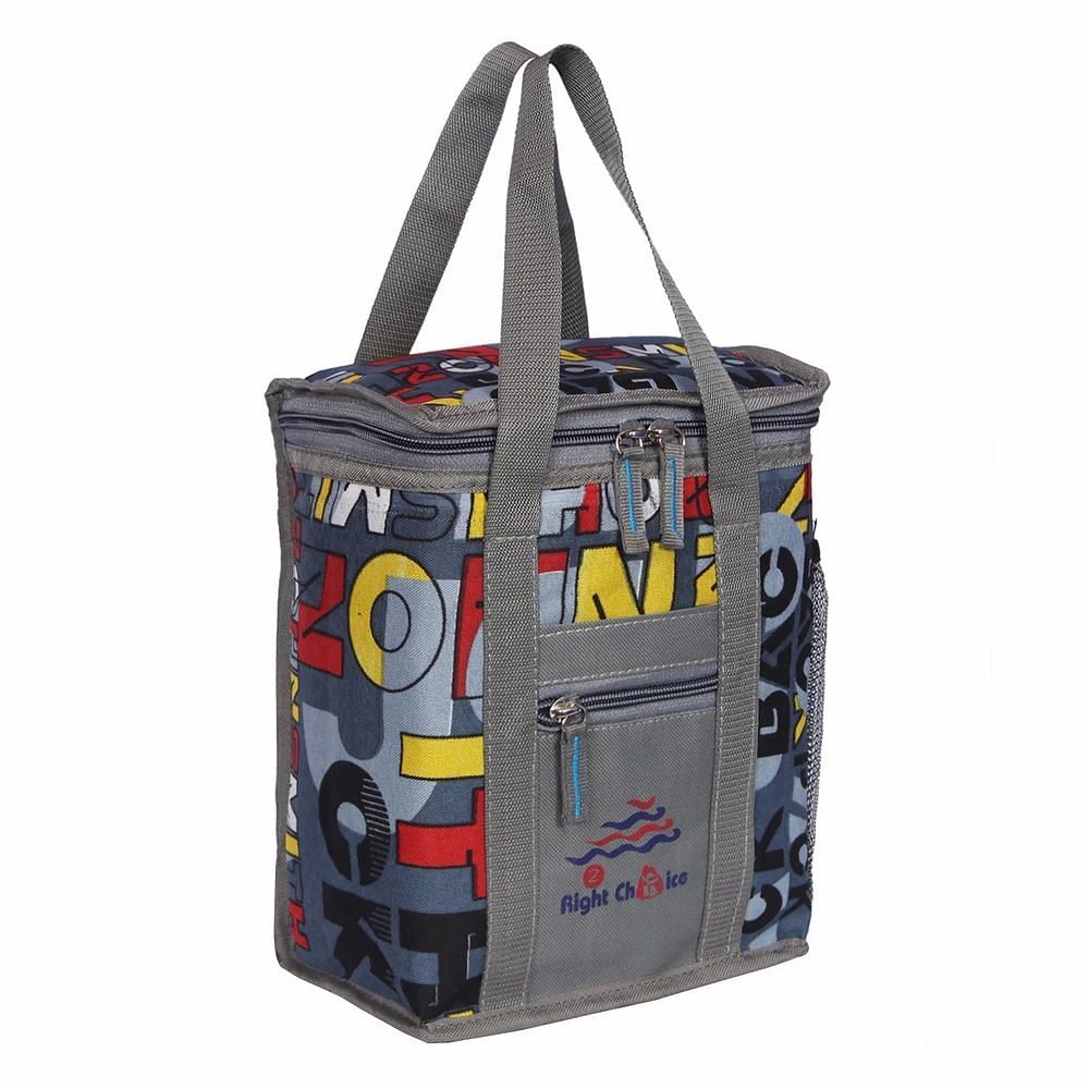 Rexine Grey Polyester Printed Lunch Box Bag, For Casual Backpack