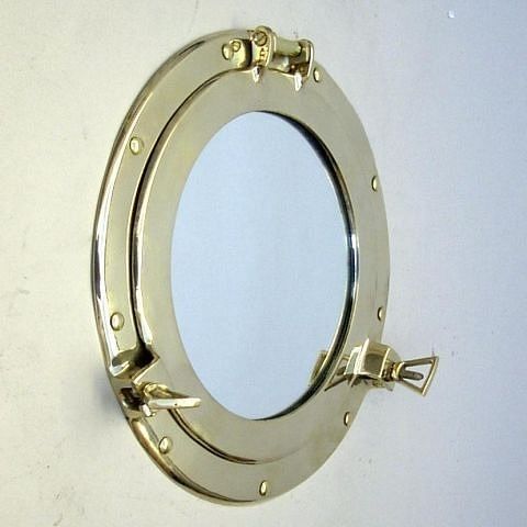 Round Polish Brass Porthole Mirror, Size: Normal