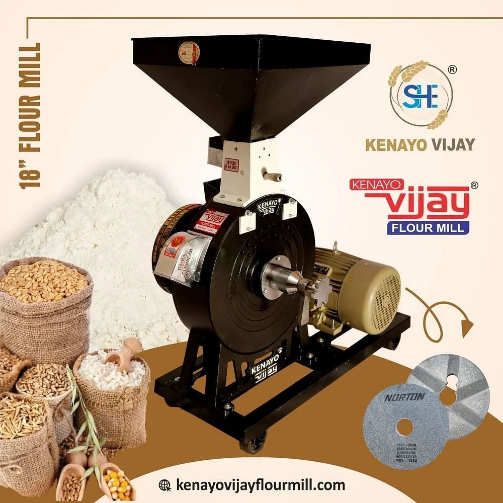 Semi-Automatic 10 HP 18 Inch Commercial Flour Mill, 100 kg/hr