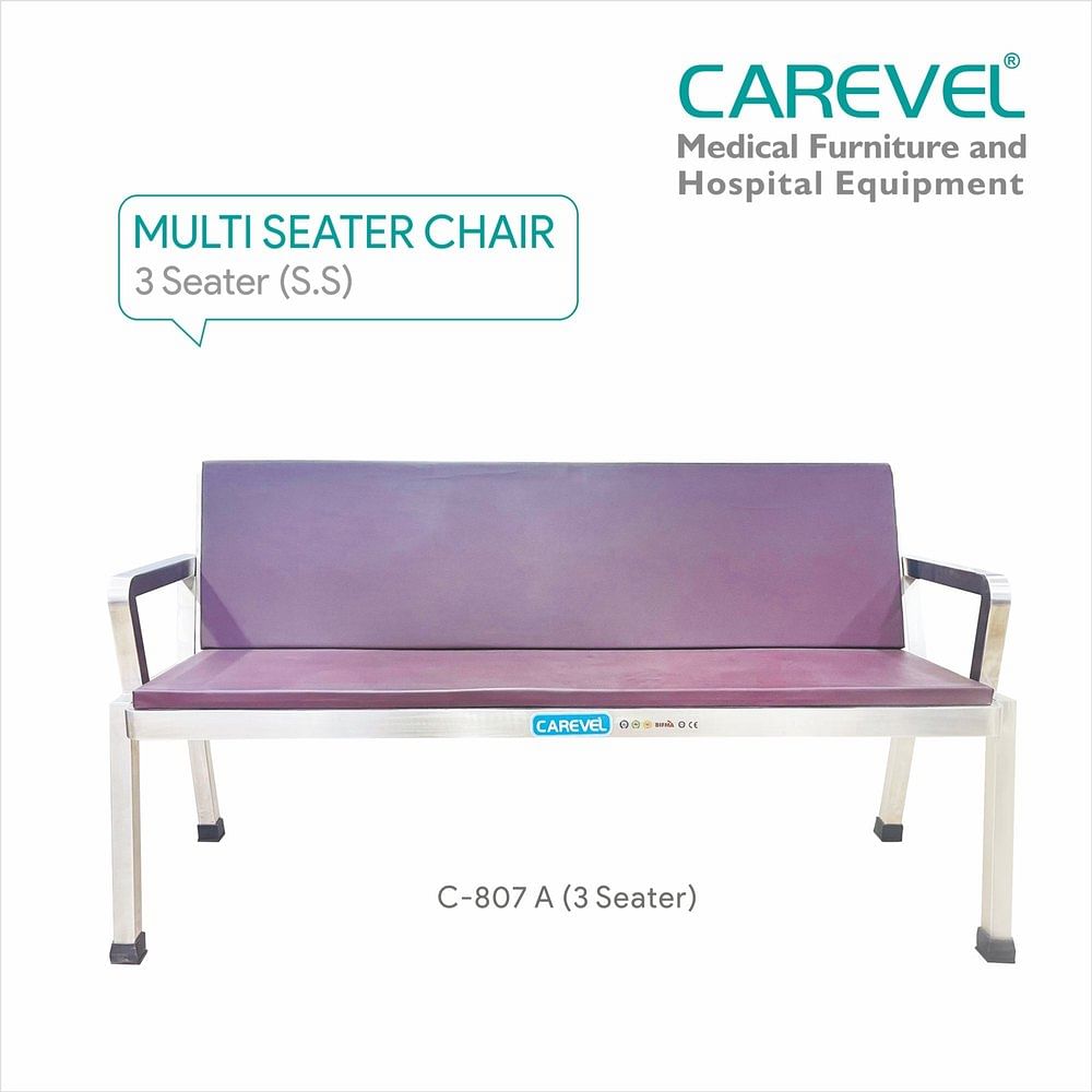 Silver Carevel SS 3 Multi Seater Chair, For Hospital