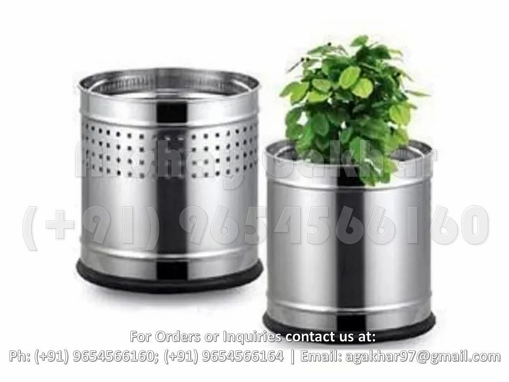 Silver Round Stainless Steel Planter