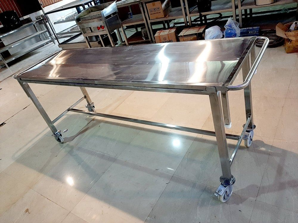 Silver Stainless Steel Mortuary Table