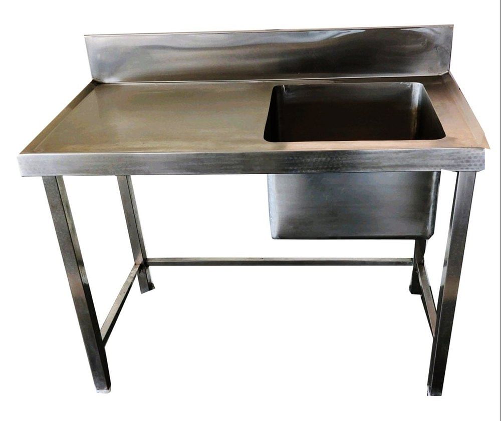 Silver Stainless Steel Single Sink Unit With Work Table, For Restuarent, Size: 30x15 Inch