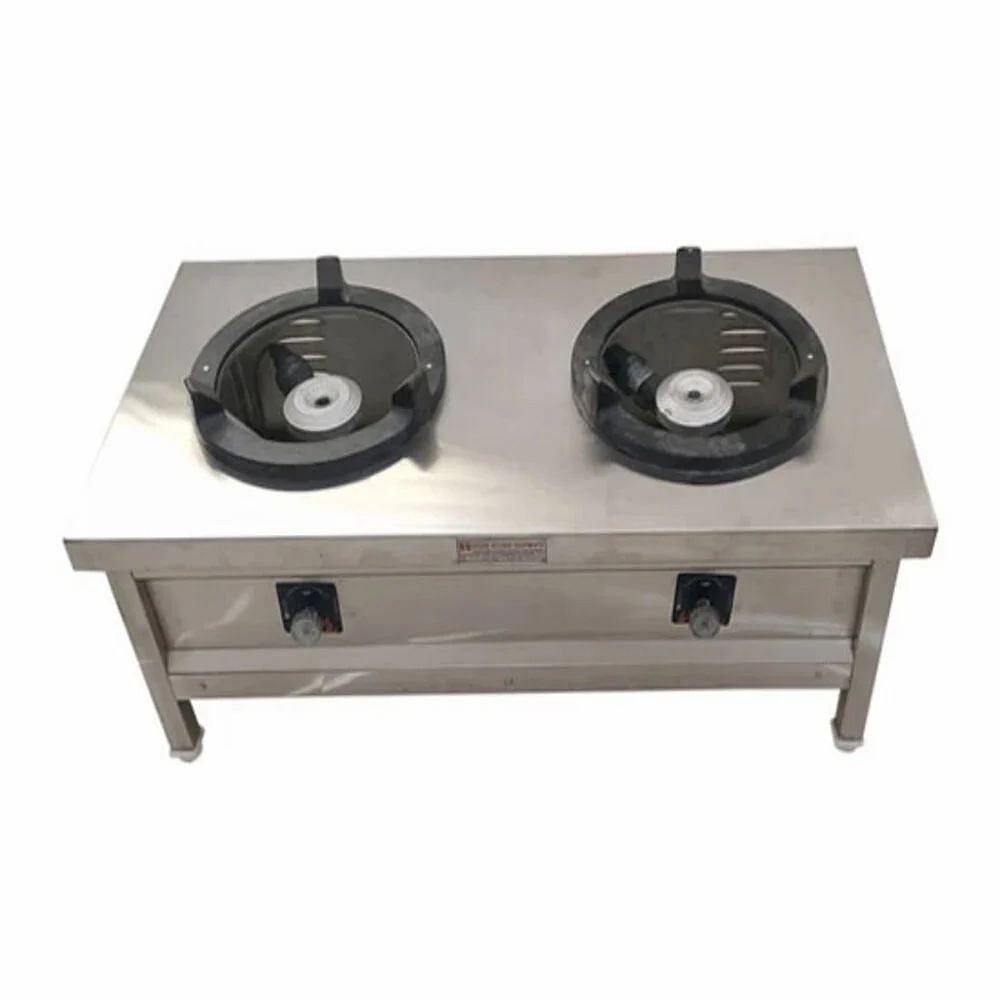 Silver Stainless Steel Two Burner Gas Range, For Commercial And Industrial