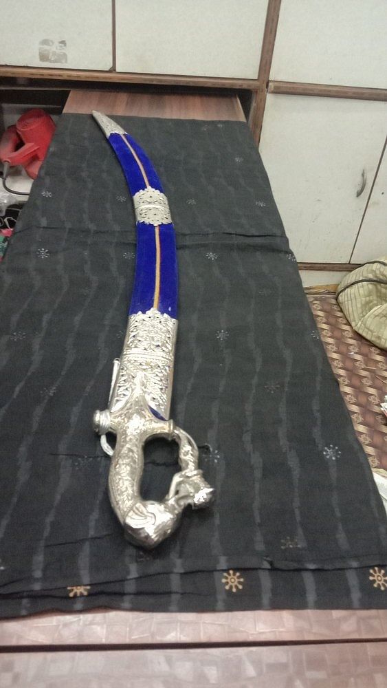 Single Edge Carbon Steel Talwar for wedding in silver polish