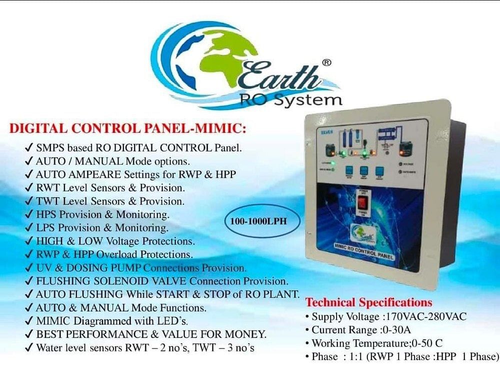 Single Phase Ro Control Panel 1000 LPH, For Industrial, 2 HP