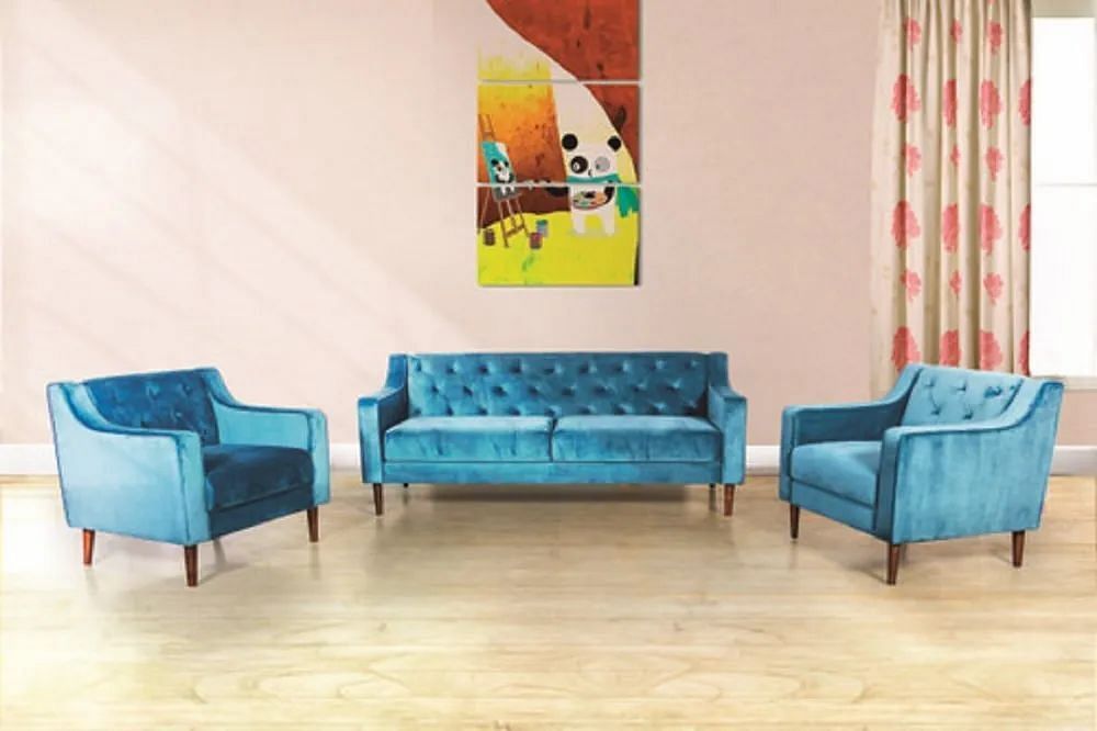 Sky Blue Wooden Sofa Set