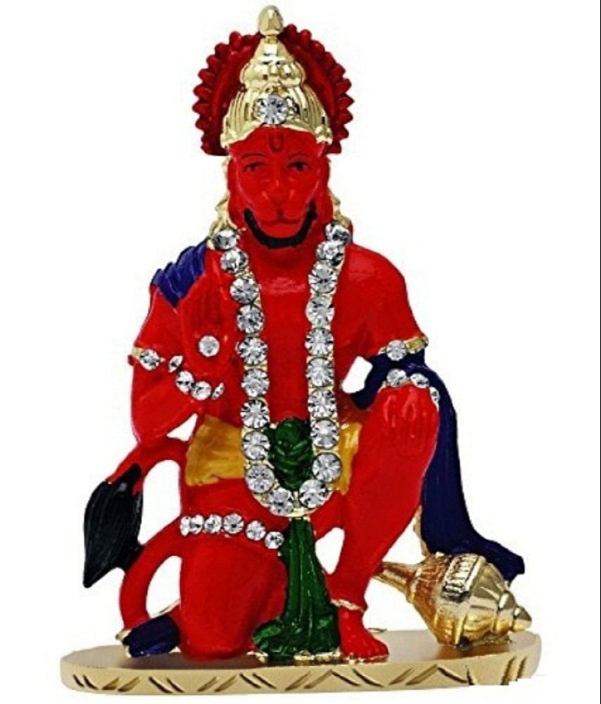 SoilMade Brass Sitting Red Hanuman for Worship