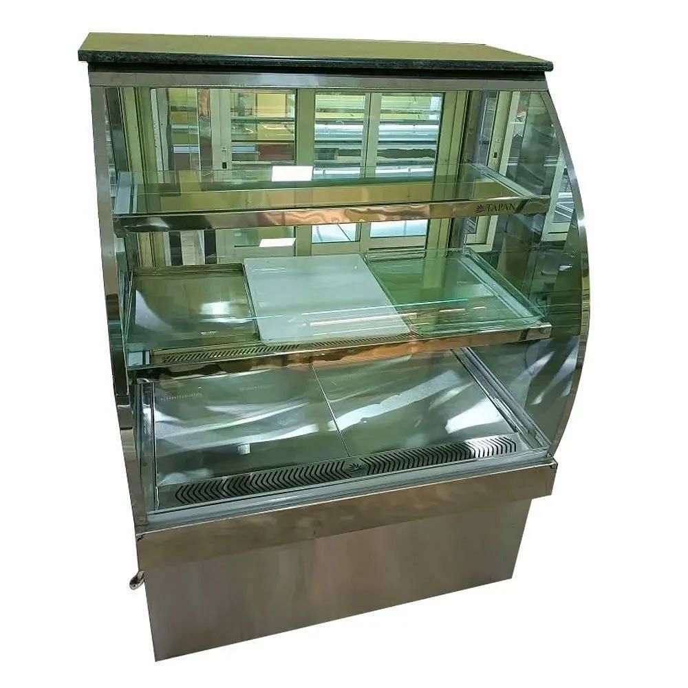 SS Curved Glass Cooling Display Counter, For Bakery