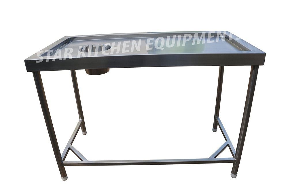 Stainless Steel Polished Dish Landing Table With Chute, For Industry