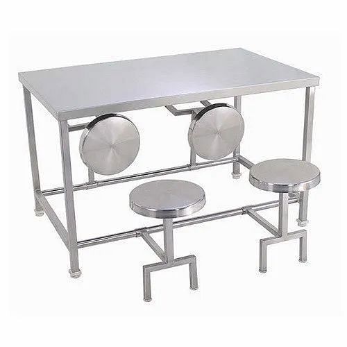 Stainless Steel Ss Canteen Dining Table, 4 Seater