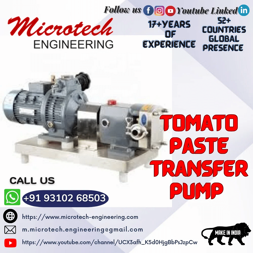 Stainless Steel Tomato Paste Transfer Pump, Model: MTEPL, Model Name/Number: Tptp