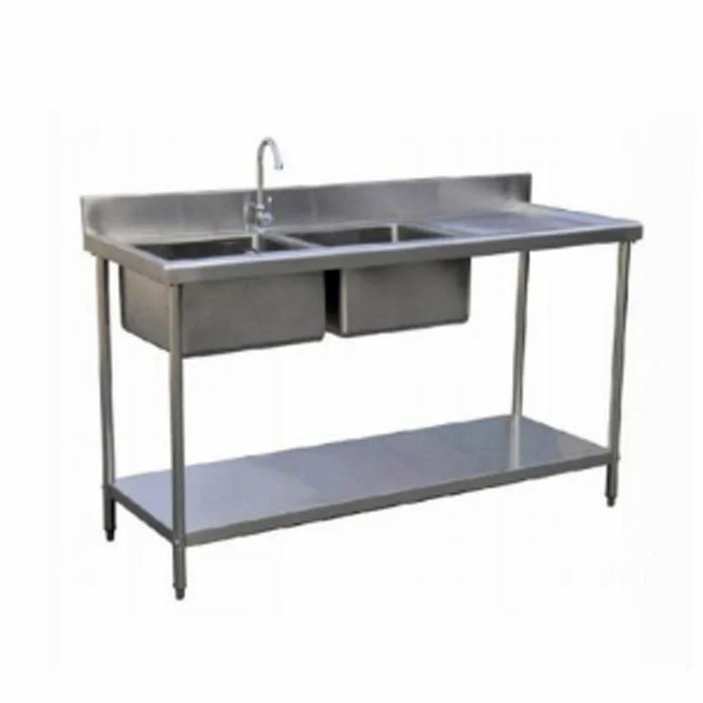 Stainless Steel Work Table With Two Sink