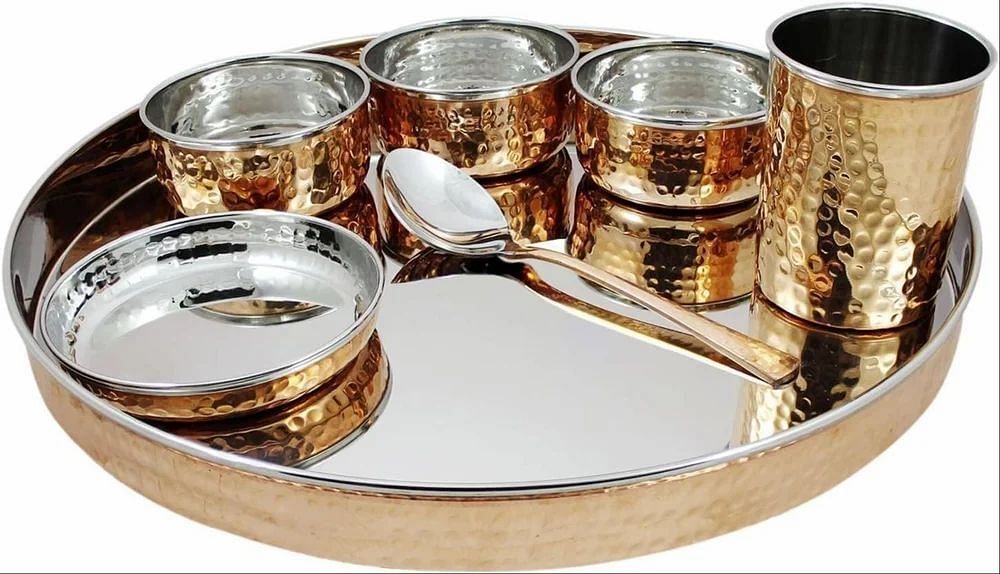 Steel Copper Thali Set Of 7 Pcs